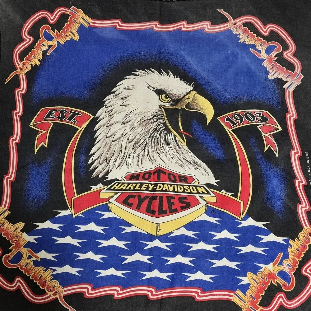 VTG Harley‎ Davidson Handkerchief Bandana 21x21 Eagle Flag + Miller Lite Bandana